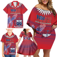 Custom Samoa 1962 Independence Day Custom Family Matching Off Shoulder Short Dress and Hawaiian Shirt Manuia le Aso Tuto'atasi Ula Nifo Red Art LT9 - Polynesian Pride