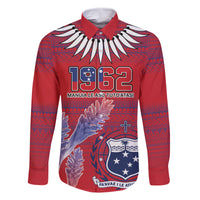 Custom Samoa 1962 Independence Day Custom Family Matching Off Shoulder Short Dress and Hawaiian Shirt Manuia le Aso Tuto'atasi Ula Nifo Red Art LT9 Dad's Shirt - Long Sleeve Red - Polynesian Pride