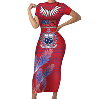 Custom Samoa 1962 Independence Day Custom Family Matching Short Sleeve Bodycon Dress and Hawaiian Shirt Manuia le Aso Tuto'atasi Ula Nifo Red Art LT9 Mom's Dress Red - Polynesian Pride