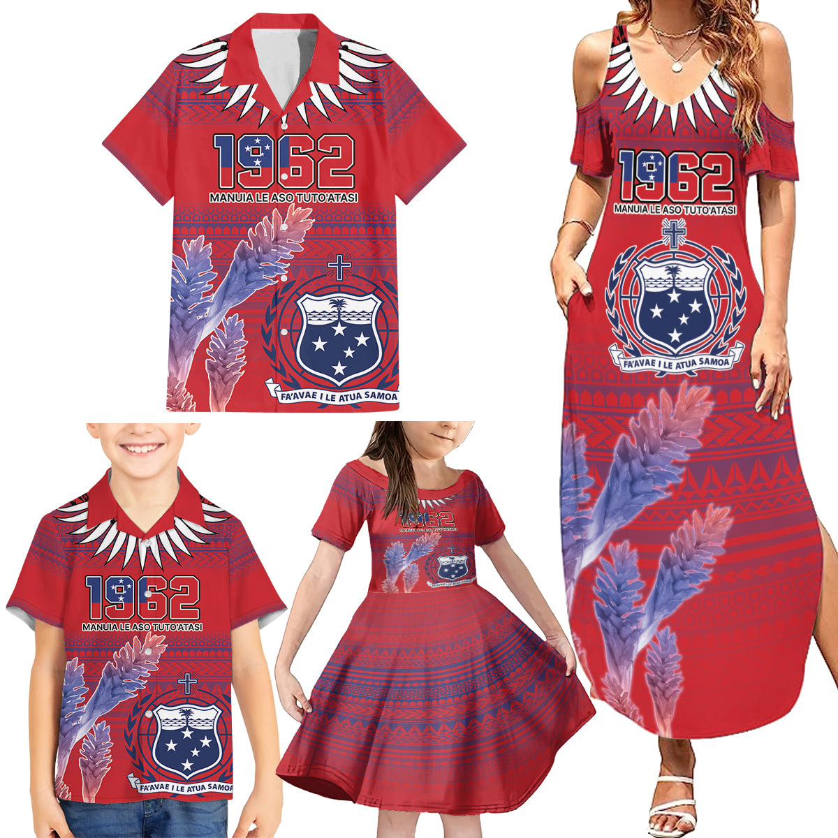 Custom Samoa 1962 Independence Day Custom Family Matching Summer Maxi Dress and Hawaiian Shirt Manuia le Aso Tuto'atasi Ula Nifo Red Art LT9 - Polynesian Pride