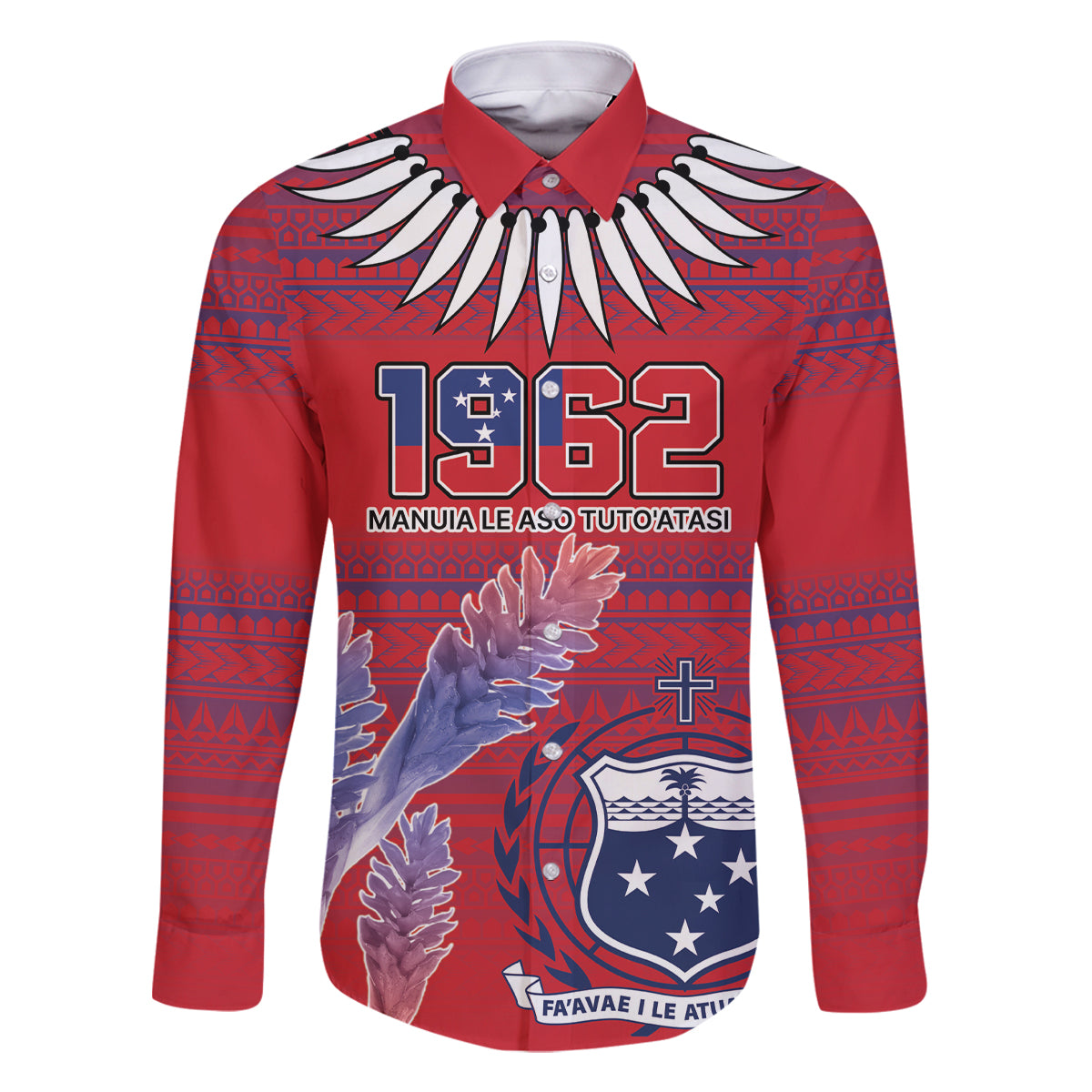 Custom Samoa 1962 Independence Day Custom Family Matching Summer Maxi Dress and Hawaiian Shirt Manuia le Aso Tuto'atasi Ula Nifo Red Art LT9 Dad's Shirt - Long Sleeve Red - Polynesian Pride