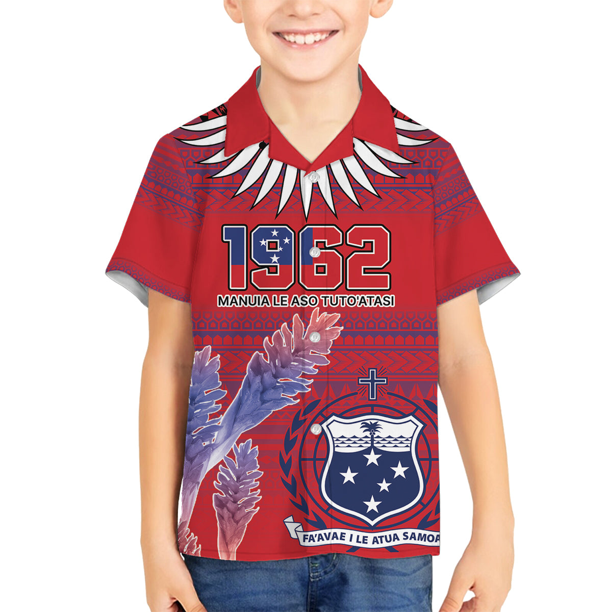 Custom Samoa 1962 Independence Day Custom Family Matching Summer Maxi Dress and Hawaiian Shirt Manuia le Aso Tuto'atasi Ula Nifo Red Art LT9 Son's Shirt Red - Polynesian Pride