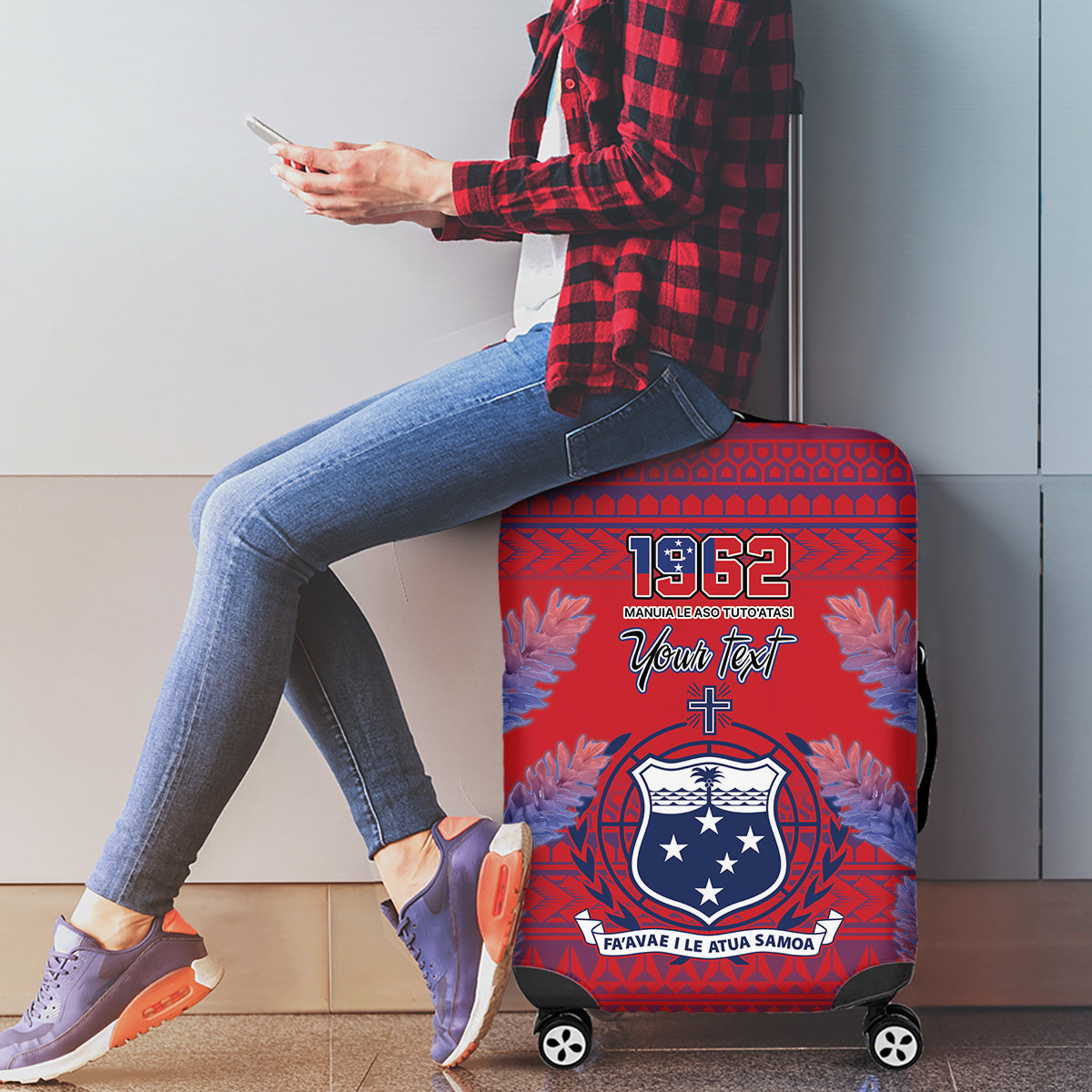 Custom Samoa 1962 Independence Day Custom Luggage Cover Manuia le Aso Tuto'atasi Ula Nifo Red Art