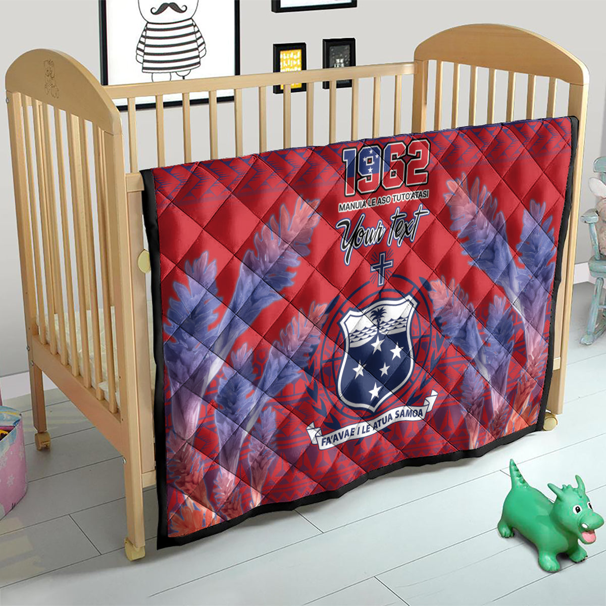 Custom Samoa 1962 Independence Day Custom Quilt Manuia le Aso Tuto'atasi Ula Nifo Red Art