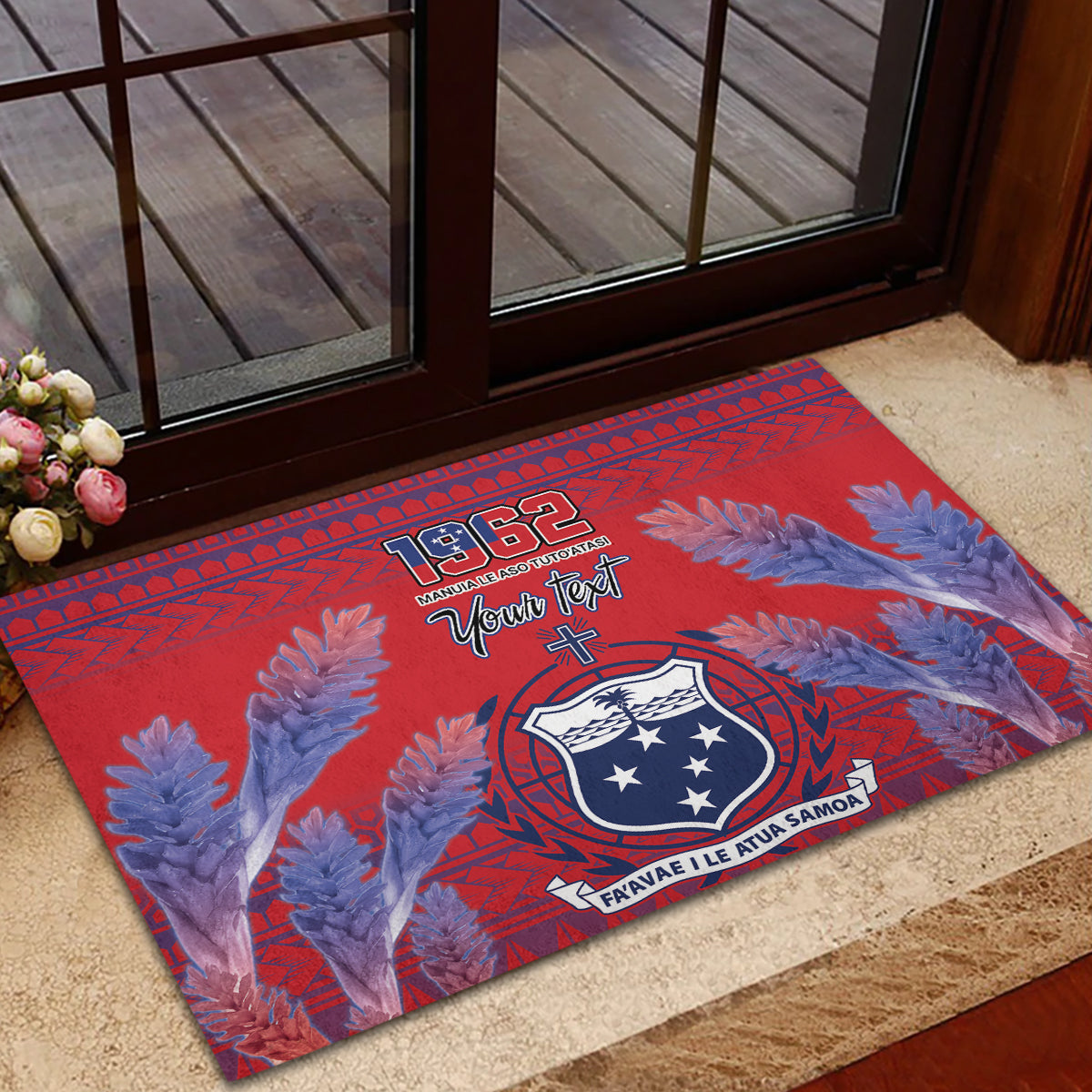 Custom Samoa 1962 Independence Day Custom Rubber Doormat Manuia le Aso Tuto'atasi Ula Nifo Red Art LT9 - Polynesian Pride