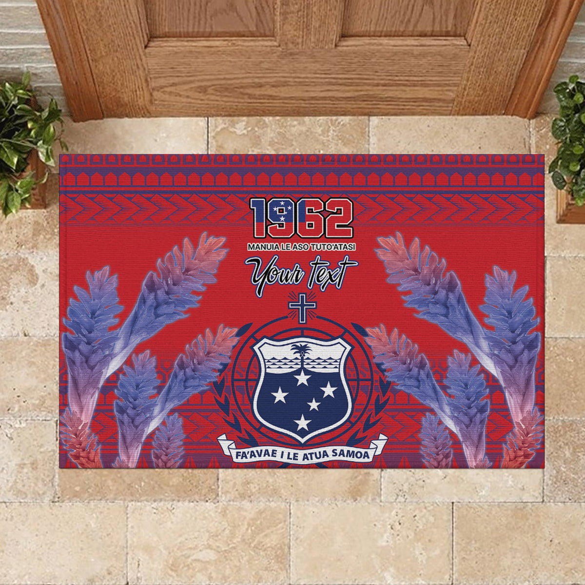 Custom Samoa 1962 Independence Day Custom Rubber Doormat Manuia le Aso Tuto'atasi Ula Nifo Red Art LT9 - Polynesian Pride