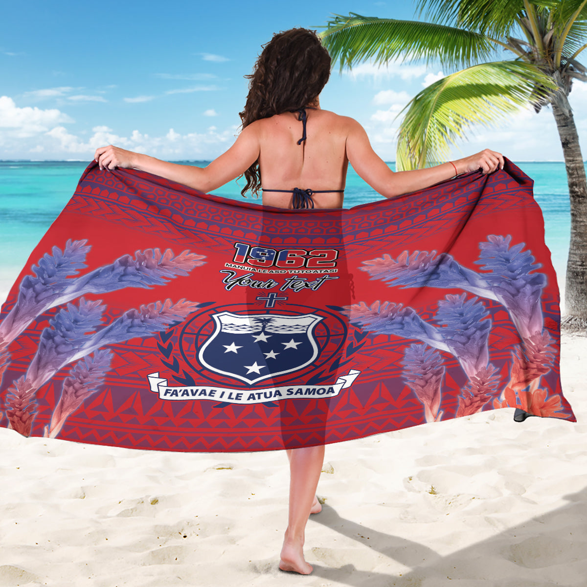Custom Samoa 1962 Independence Day Custom Sarong Manuia le Aso Tuto'atasi Ula Nifo Red Art LT9 - Polynesian Pride