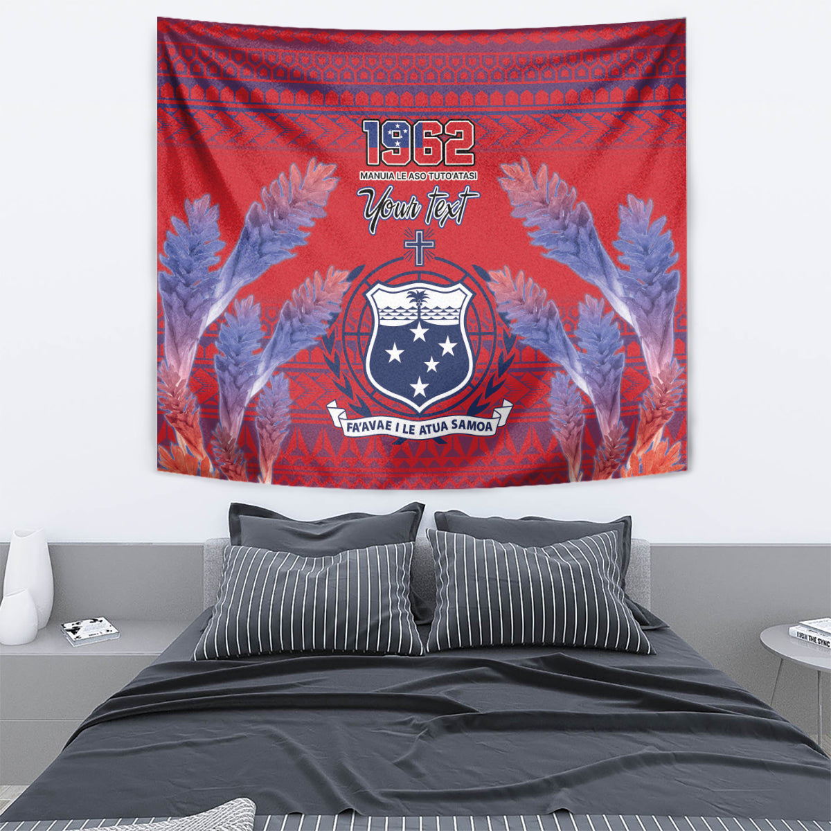 Custom Samoa 1962 Independence Day Custom Tapestry Manuia le Aso Tuto'atasi Ula Nifo Red Art