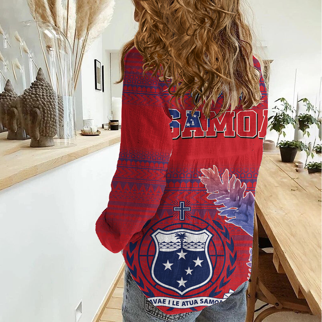 Custom Samoa 1962 Independence Day Custom Women Casual Shirt Manuia le Aso Tuto'atasi Ula Nifo Red Art