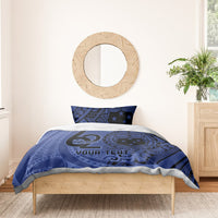 Custom Samoa 62nd Manuia le Aso Tuto'atasi Bedding Set Samoan Tatau Blue Art