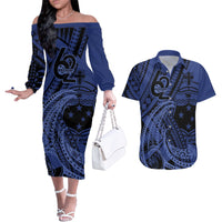 Custom Samoa 62nd Manuia le Aso Tuto'atasi Couples Matching Off The Shoulder Long Sleeve Dress and Hawaiian Shirt Samoan Tatau Blue Art LT9 Blue - Polynesian Pride