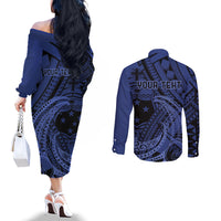 Custom Samoa 62nd Manuia le Aso Tuto'atasi Couples Matching Off The Shoulder Long Sleeve Dress and Long Sleeve Button Shirt Samoan Tatau Blue Art LT9 - Polynesian Pride