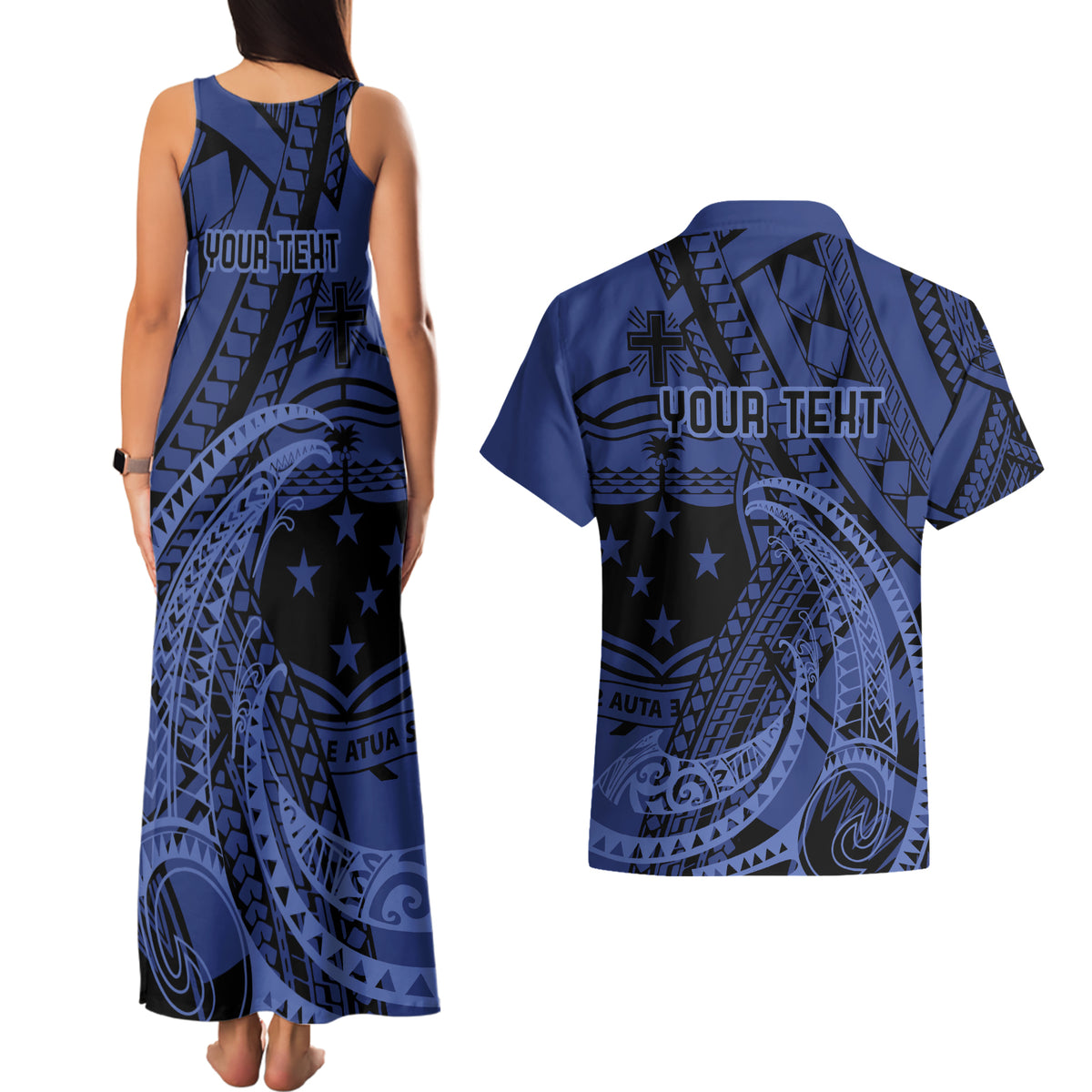 Custom Samoa 62nd Manuia le Aso Tuto'atasi Couples Matching Tank Maxi Dress and Hawaiian Shirt Samoan Tatau Blue Art LT9 - Polynesian Pride