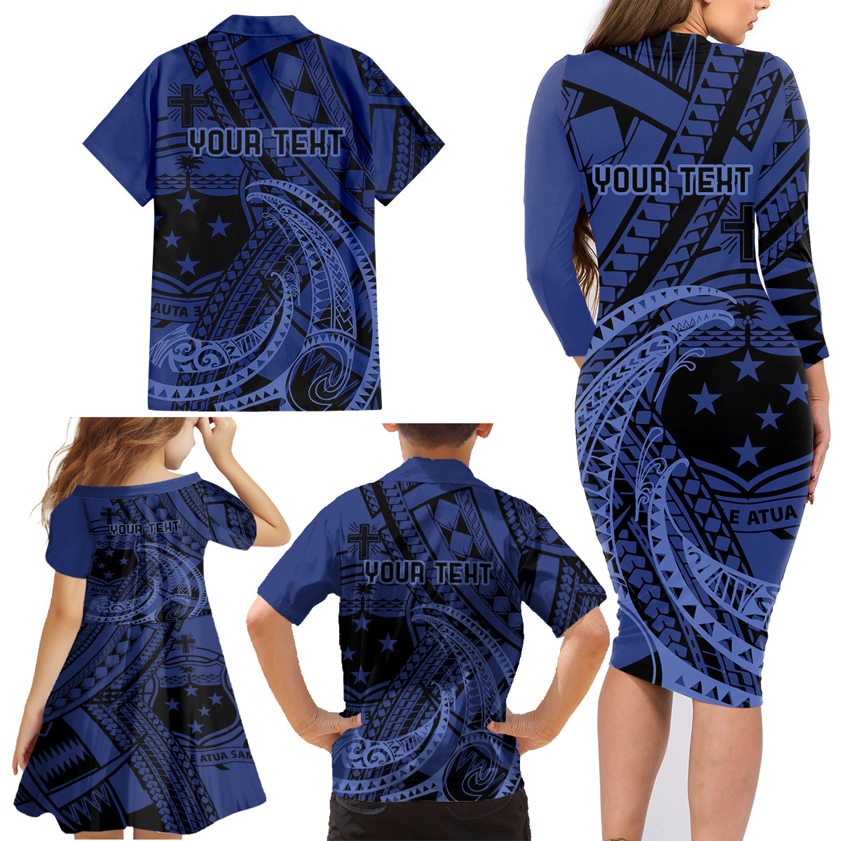 Custom Samoa 62nd Manuia le Aso Tuto'atasi Family Matching Long Sleeve Bodycon Dress and Hawaiian Shirt Samoan Tatau Blue Art LT9 - Polynesian Pride