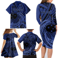 Custom Samoa 62nd Manuia le Aso Tuto'atasi Family Matching Long Sleeve Bodycon Dress and Hawaiian Shirt Samoan Tatau Blue Art LT9 - Polynesian Pride