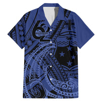 Custom Samoa 62nd Manuia le Aso Tuto'atasi Family Matching Mermaid Dress and Hawaiian Shirt Samoan Tatau Blue Art LT9 Dad's Shirt - Short Sleeve Blue - Polynesian Pride