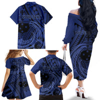Custom Samoa 62nd Manuia le Aso Tuto'atasi Family Matching Off The Shoulder Long Sleeve Dress and Hawaiian Shirt Samoan Tatau Blue Art LT9 - Polynesian Pride
