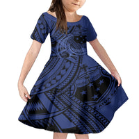 Custom Samoa 62nd Manuia le Aso Tuto'atasi Family Matching Off Shoulder Maxi Dress and Hawaiian Shirt Samoan Tatau Blue Art LT9 Daughter's Dress Blue - Polynesian Pride
