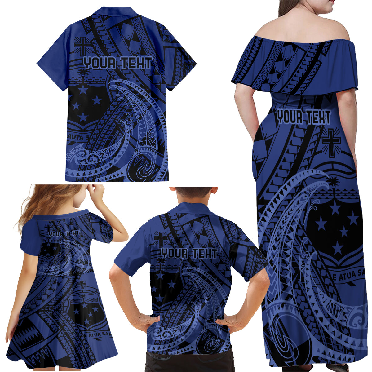 Custom Samoa 62nd Manuia le Aso Tuto'atasi Family Matching Off Shoulder Maxi Dress and Hawaiian Shirt Samoan Tatau Blue Art LT9 - Polynesian Pride