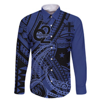 Custom Samoa 62nd Manuia le Aso Tuto'atasi Family Matching Off Shoulder Maxi Dress and Hawaiian Shirt Samoan Tatau Blue Art LT9 Dad's Shirt - Long Sleeve Blue - Polynesian Pride