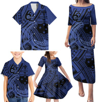 Custom Samoa 62nd Manuia le Aso Tuto'atasi Family Matching Puletasi and Hawaiian Shirt Samoan Tatau Blue Art LT9 - Polynesian Pride