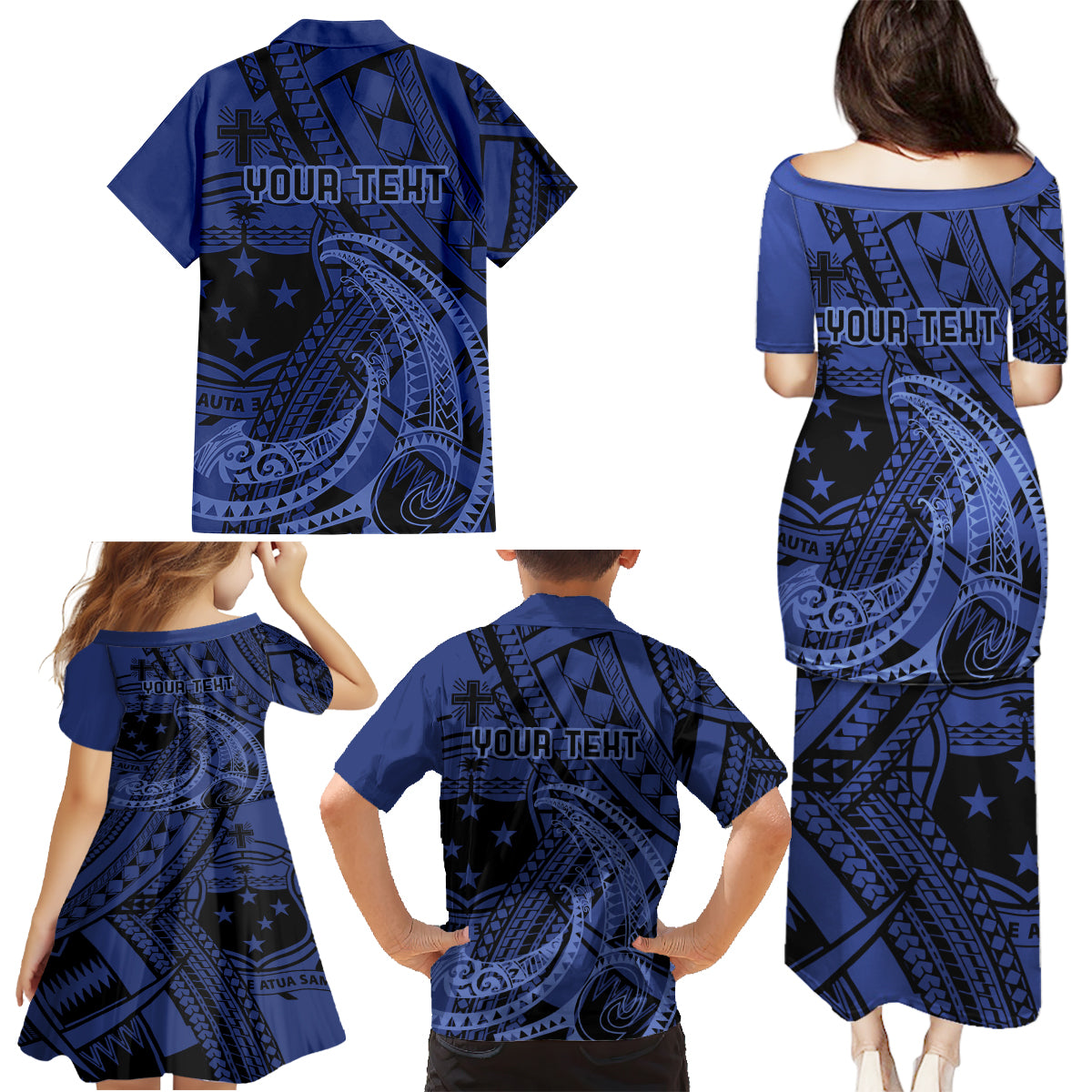 Custom Samoa 62nd Manuia le Aso Tuto'atasi Family Matching Puletasi and Hawaiian Shirt Samoan Tatau Blue Art LT9 - Polynesian Pride