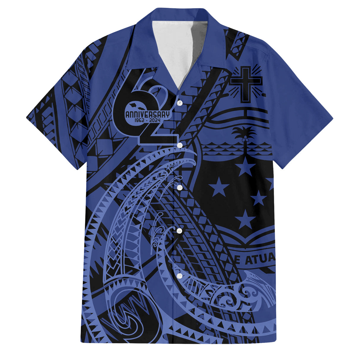Custom Samoa 62nd Manuia le Aso Tuto'atasi Family Matching Puletasi and Hawaiian Shirt Samoan Tatau Blue Art LT9 Dad's Shirt - Short Sleeve Blue - Polynesian Pride
