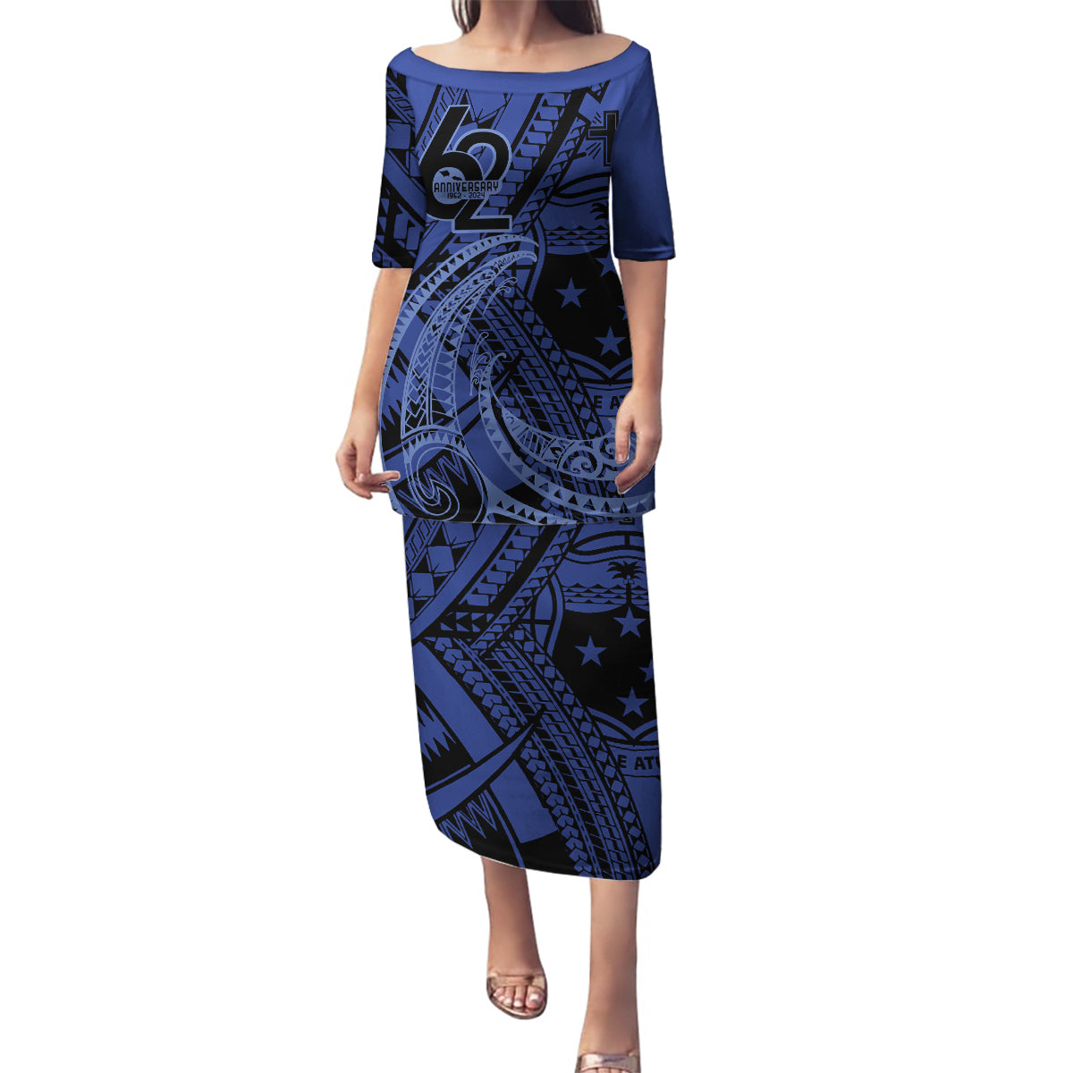 Custom Samoa 62nd Manuia le Aso Tuto'atasi Family Matching Puletasi and Hawaiian Shirt Samoan Tatau Blue Art LT9 Mom's Dress Blue - Polynesian Pride