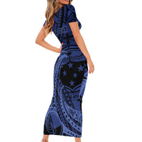 Custom Samoa 62nd Manuia le Aso Tuto'atasi Family Matching Short Sleeve Bodycon Dress and Hawaiian Shirt Samoan Tatau Blue Art LT9 - Polynesian Pride