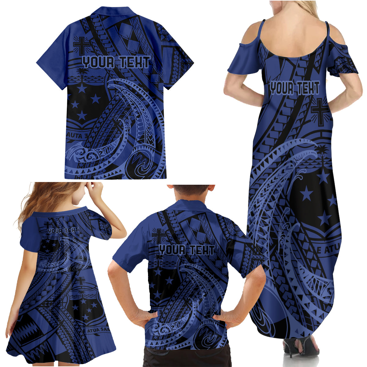 Custom Samoa 62nd Manuia le Aso Tuto'atasi Family Matching Summer Maxi Dress and Hawaiian Shirt Samoan Tatau Blue Art LT9 - Polynesian Pride