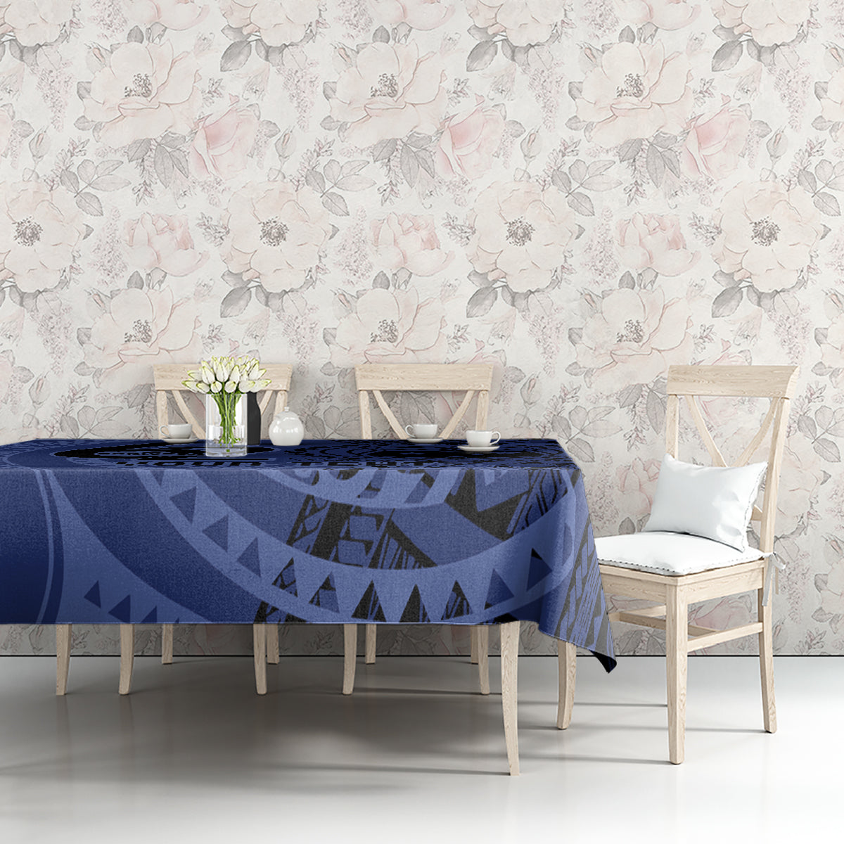 Custom Samoa 62nd Manuia le Aso Tuto'atasi Tablecloth Samoan Tatau Blue Art
