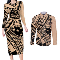 Custom Samoa Manuia le 62 Tausaga O le Tutoatasi Couples Matching Long Sleeve Bodycon Dress and Long Sleeve Button Shirt Samoan Tatau Beige Art LT9 Beige - Polynesian Pride