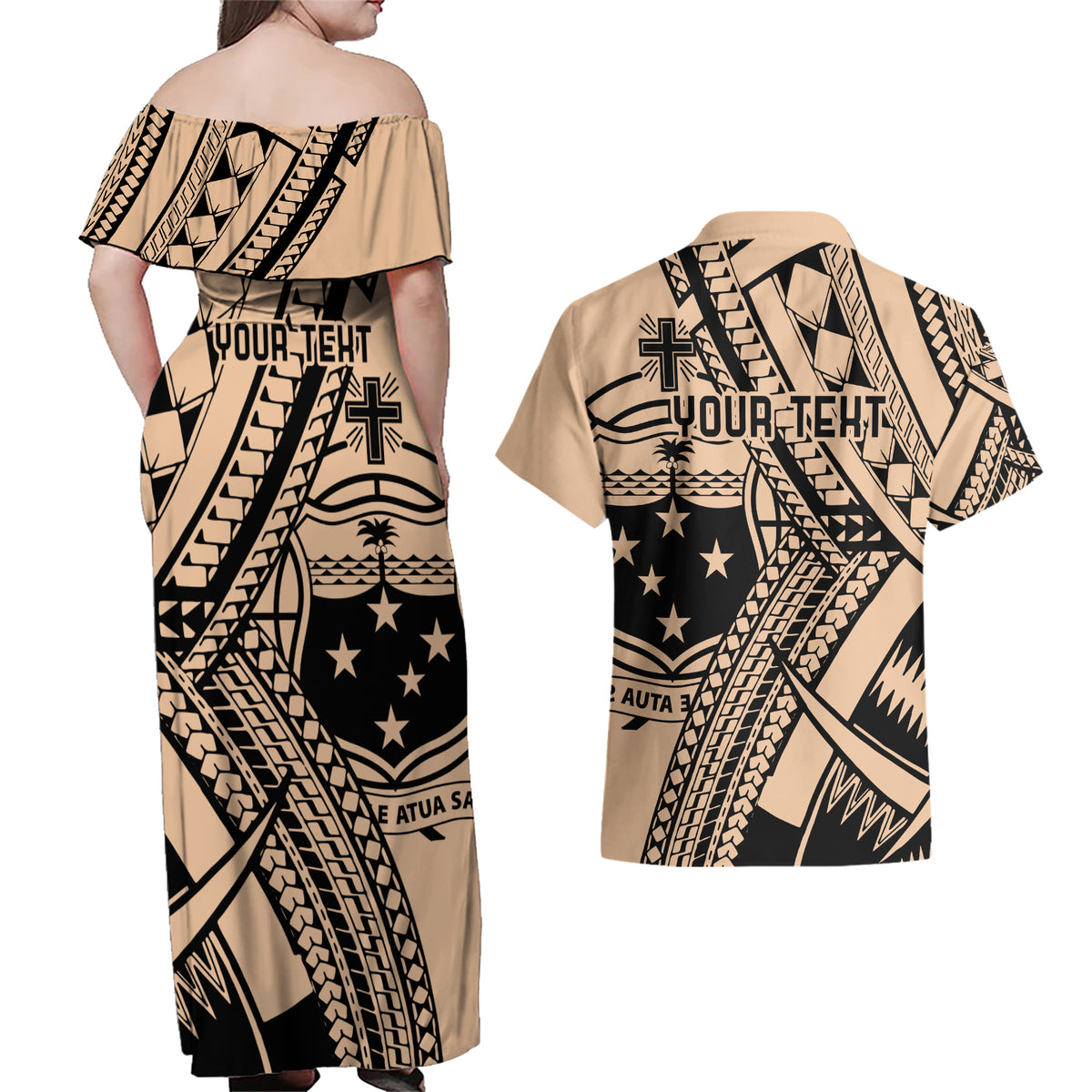 Custom Samoa Manuia le 62 Tausaga O le Tutoatasi Couples Matching Off Shoulder Maxi Dress and Hawaiian Shirt Samoan Tatau Beige Art LT9 - Polynesian Pride