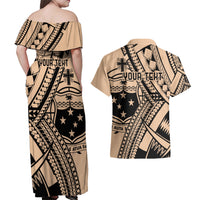 Custom Samoa Manuia le 62 Tausaga O le Tutoatasi Couples Matching Off Shoulder Maxi Dress and Hawaiian Shirt Samoan Tatau Beige Art LT9 - Polynesian Pride
