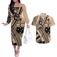 Custom Samoa Manuia le 62 Tausaga O le Tutoatasi Couples Matching Off The Shoulder Long Sleeve Dress and Hawaiian Shirt Samoan Tatau Beige Art LT9 Beige - Polynesian Pride