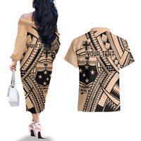 Custom Samoa Manuia le 62 Tausaga O le Tutoatasi Couples Matching Off The Shoulder Long Sleeve Dress and Hawaiian Shirt Samoan Tatau Beige Art LT9 - Polynesian Pride