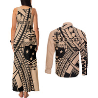 Custom Samoa Manuia le 62 Tausaga O le Tutoatasi Couples Matching Tank Maxi Dress and Long Sleeve Button Shirt Samoan Tatau Beige Art LT9 - Polynesian Pride