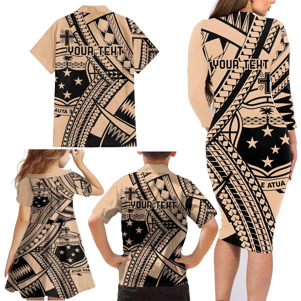 Custom Samoa Manuia le 62 Tausaga O le Tutoatasi Family Matching Long Sleeve Bodycon Dress and Hawaiian Shirt Samoan Tatau Beige Art LT9 - Polynesian Pride