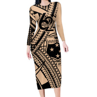 Custom Samoa Manuia le 62 Tausaga O le Tutoatasi Family Matching Long Sleeve Bodycon Dress and Hawaiian Shirt Samoan Tatau Beige Art LT9 Mom's Dress Beige - Polynesian Pride