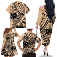 Custom Samoa Manuia le 62 Tausaga O le Tutoatasi Family Matching Off The Shoulder Long Sleeve Dress and Hawaiian Shirt Samoan Tatau Beige Art LT9 - Polynesian Pride