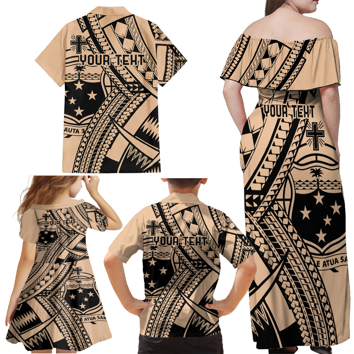 Custom Samoa Manuia le 62 Tausaga O le Tutoatasi Family Matching Off Shoulder Maxi Dress and Hawaiian Shirt Samoan Tatau Beige Art LT9 - Polynesian Pride