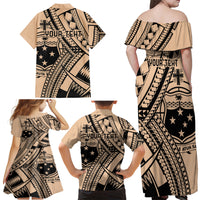 Custom Samoa Manuia le 62 Tausaga O le Tutoatasi Family Matching Off Shoulder Maxi Dress and Hawaiian Shirt Samoan Tatau Beige Art LT9 - Polynesian Pride