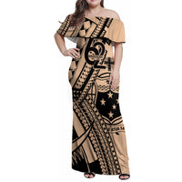 Custom Samoa Manuia le 62 Tausaga O le Tutoatasi Family Matching Off Shoulder Maxi Dress and Hawaiian Shirt Samoan Tatau Beige Art LT9 Mom's Dress Beige - Polynesian Pride