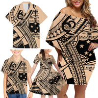 Custom Samoa Manuia le 62 Tausaga O le Tutoatasi Family Matching Off Shoulder Short Dress and Hawaiian Shirt Samoan Tatau Beige Art LT9 - Polynesian Pride