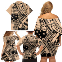 Custom Samoa Manuia le 62 Tausaga O le Tutoatasi Family Matching Off Shoulder Short Dress and Hawaiian Shirt Samoan Tatau Beige Art LT9 - Polynesian Pride