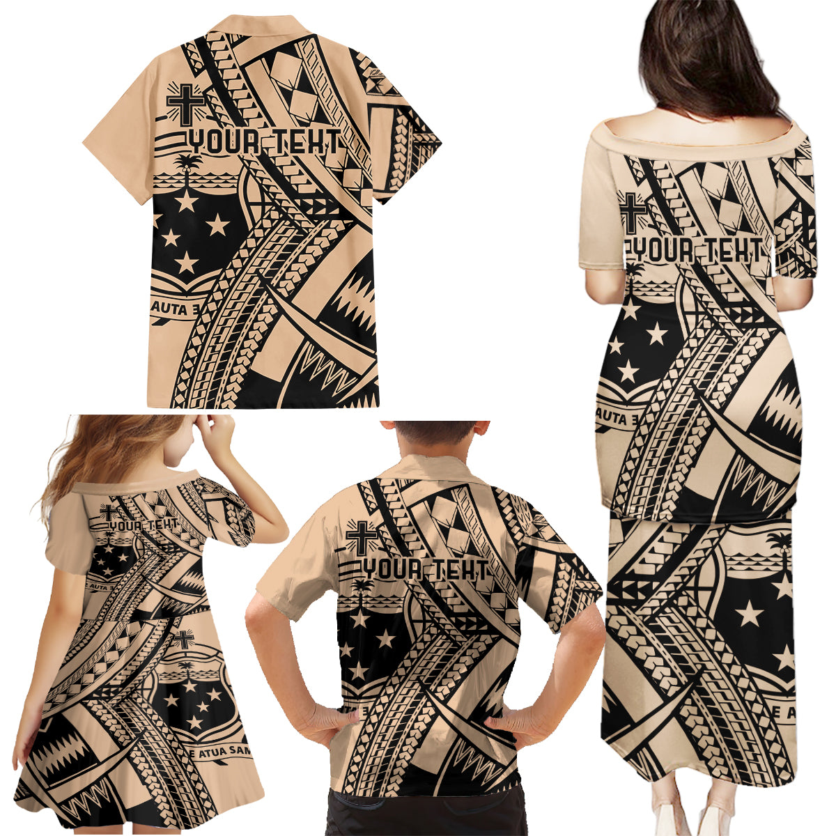 Custom Samoa Manuia le 62 Tausaga O le Tutoatasi Family Matching Puletasi and Hawaiian Shirt Samoan Tatau Beige Art LT9 - Polynesian Pride