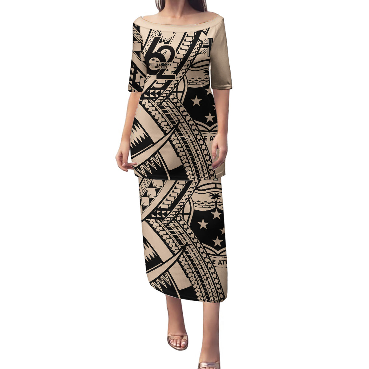 Custom Samoa Manuia le 62 Tausaga O le Tutoatasi Family Matching Puletasi and Hawaiian Shirt Samoan Tatau Beige Art LT9 Mom's Dress Beige - Polynesian Pride