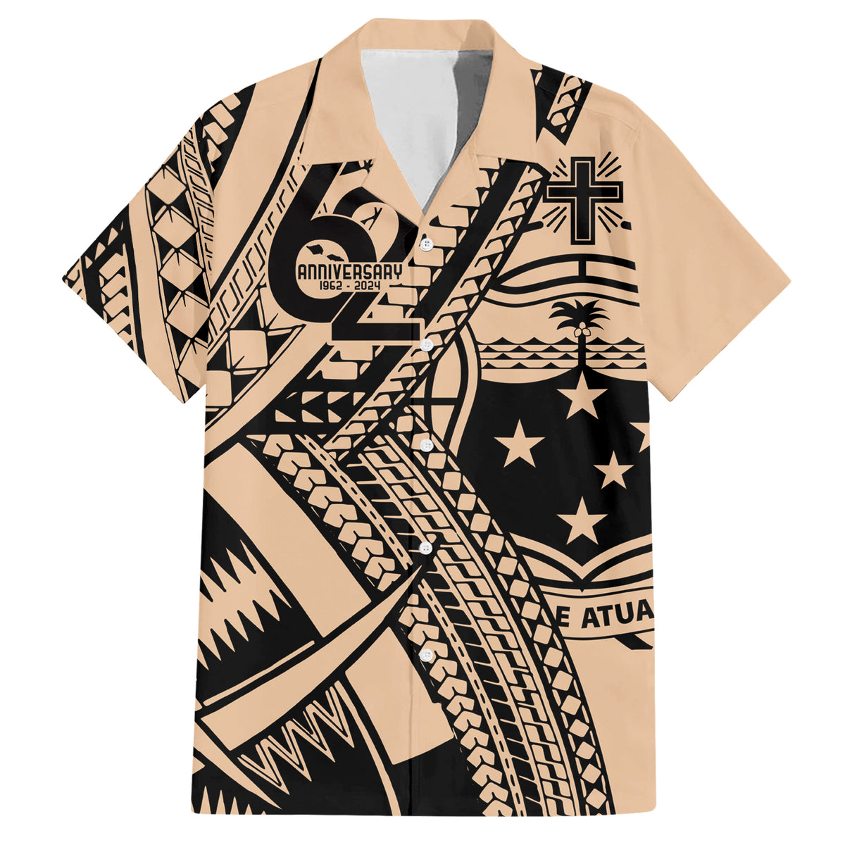 Custom Samoa Manuia le 62 Tausaga O le Tutoatasi Family Matching Short Sleeve Bodycon Dress and Hawaiian Shirt Samoan Tatau Beige Art LT9 Dad's Shirt - Short Sleeve Beige - Polynesian Pride