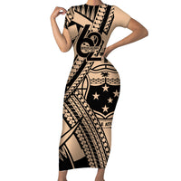 Custom Samoa Manuia le 62 Tausaga O le Tutoatasi Family Matching Short Sleeve Bodycon Dress and Hawaiian Shirt Samoan Tatau Beige Art LT9 Mom's Dress Beige - Polynesian Pride