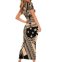 Custom Samoa Manuia le 62 Tausaga O le Tutoatasi Family Matching Short Sleeve Bodycon Dress and Hawaiian Shirt Samoan Tatau Beige Art LT9 - Polynesian Pride